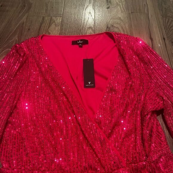 Glamorous LuLus Hot Pink Sequin Faux-Wrap Romper- NWT - Picture 11 of 15